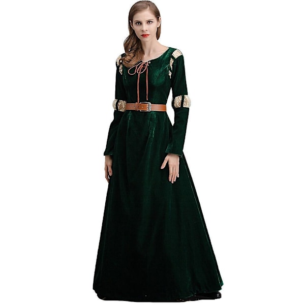 Kvinnors Modiga Merida Prinsessa Cosplay Kostym Set Klänning + Bälte Halloween Fest Fancy Dress-WELLNGS S
