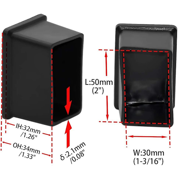 8-pack rektangulära, icke-märkande PVC-stolsbensskydd 30 mm x 50 mm (1-3/16\" x 2\") - WELLNGS 30*50mm
