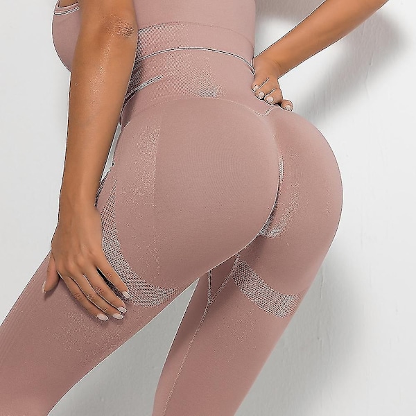 Kvinners Leggings Scrunch Butt Sømløs Ruched Peach Lift Magekontroll Butt Lift Høy Midje Yoga Fitness Gym Trening Korte Leggings-WELLNGS Pink L