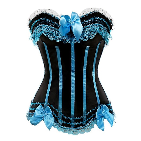Seksikäs satiininen pitsikoristeinen korsetti Bustier Overbust Burlesque Corselet Top Bodyshaper Lingerie Showgirl Party Costume Plus Size-WELLNGS 8068 light blue M