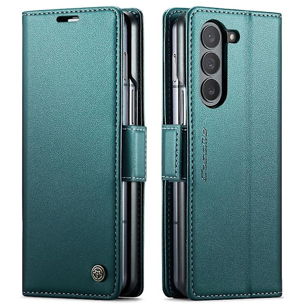 Samsung Galaxy Z Fold5 CaseMe 023 Perhoslukko Litsi-kuvio RFID Varkaudenestolla Varustettu Nahkainen Puhelinkotelo - WELLNGS Pearly Blue