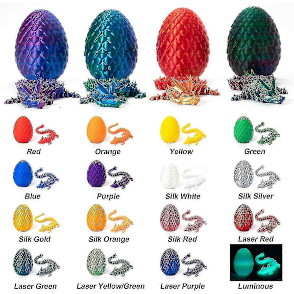 3D Printet Drageegg, Fuld Leddelt Krystaldrage med Drageegg, Hjemmekontor Dekoration Executive Desk Legetøj, - WELLNGS Luminous