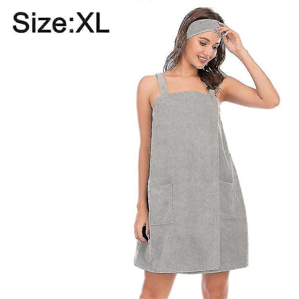 Dame Badekåbe/Brusewrap Kjole med Stropper, Letvægts Knælang Wrap Kjole, a-WELLNGS Grey Xl