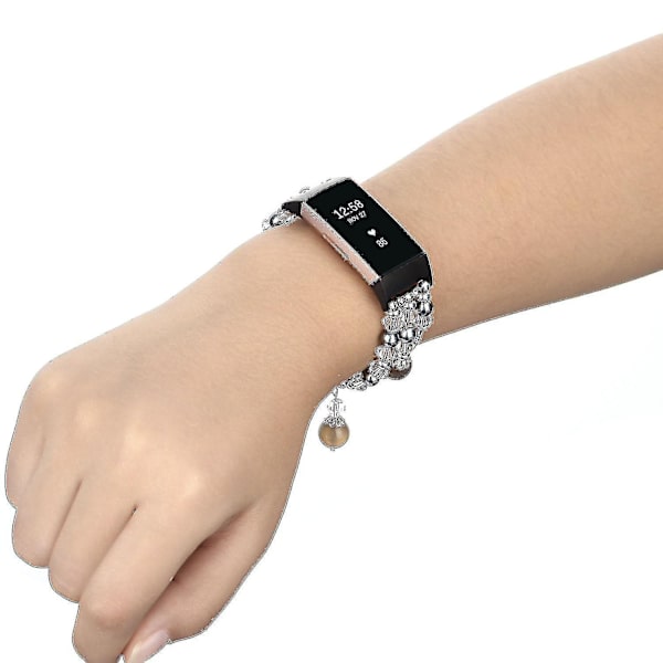 For Fitbit Charge 3/4 udskiftning agat armbånd armbåndsurrem - WELLNGS Black, Black Style B Fitbit Charge 3