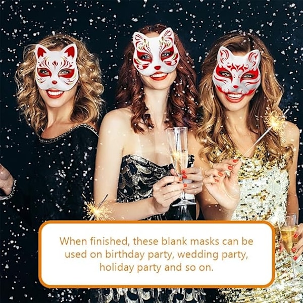 30 st vita kattmask vita rävmask djur halv ansiktsmaskerad mask papper omålad tom DIY halloweenmask för maskerad rollspel fest-WELLNGS 30pcs