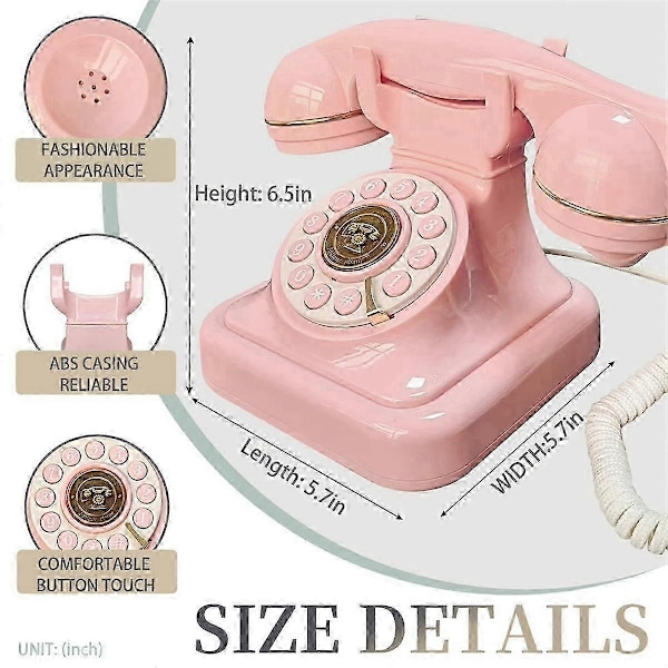 Klassisk Gammaldags Fast Telefon Hem Telefon Vintage Roterande Antik Trådbunden Telefon med Ratt - WELLNGS