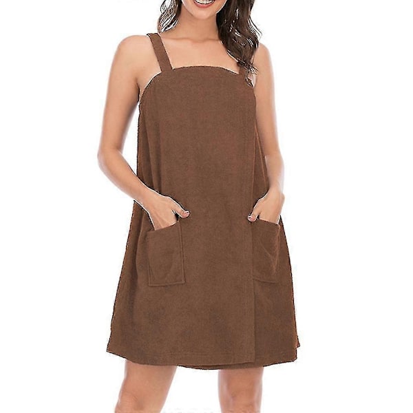Dame Badekåbe/Brusewrap Kjole med Stropper, Letvægts Knælang Wrap Kjole, a-WELLNGS Brown Xl