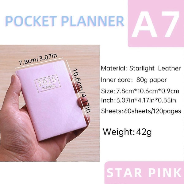 Mini Muistikirja 2025, A7 Kalenteri PU-nahkaa, Akateemiseen Päiväkirjaan - WELLNGS Pink