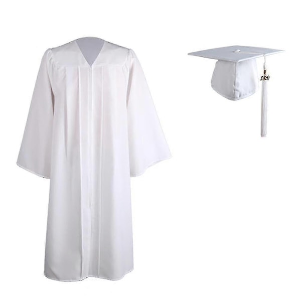 2022 Adult Zip Closure University Academic Graduation Gown Robe Mortarboard Cap-WELLNGS White XXXL