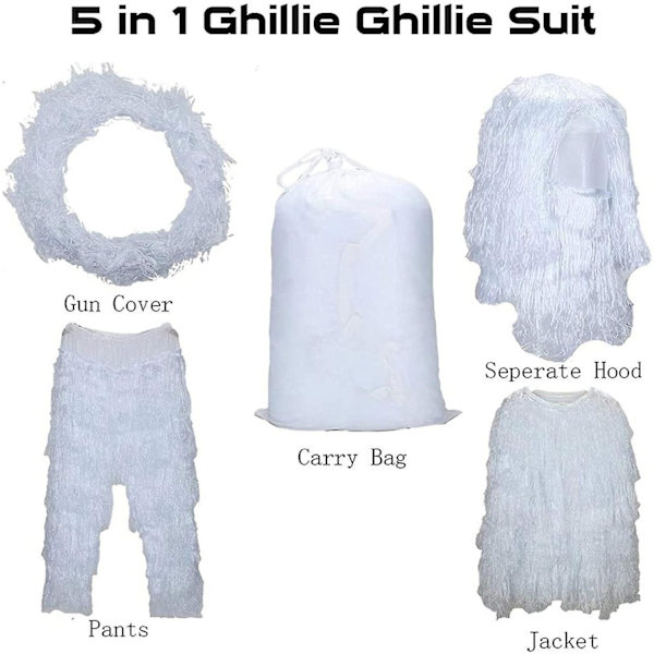 5 i 1 Ghillie-dragt, 3D Camouflage Jagttøj Inklusive Jakke, Bukser, Hætte, Bærepose-WELLNGS WHS