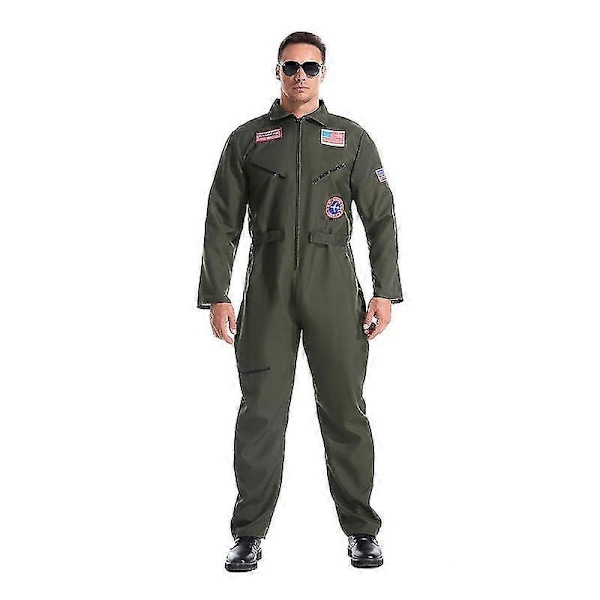Flygdräkt för vuxna, stridspilot, Air Force, med broderade märken och fickor - WELLNGS Male XL