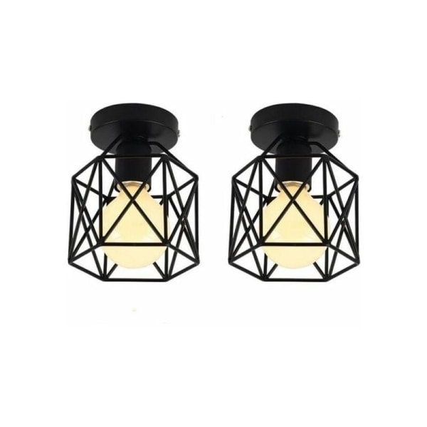 Set of metal square cage industrial lamps, pendant lamps-WELLNGS