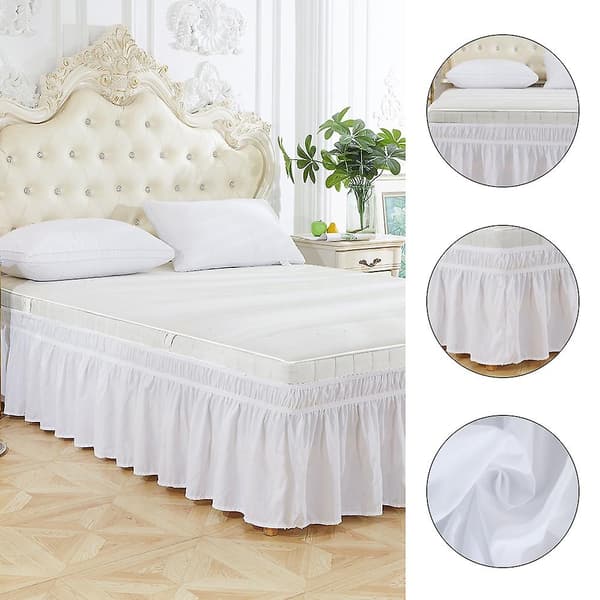 Elastisk sängkappa i polyester med volang, lätt att passa, sängöverkast (Queen)-WELLNGS