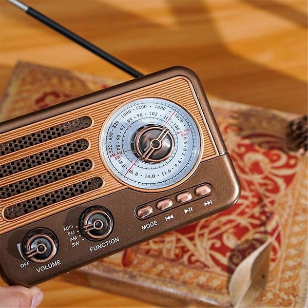 Bärbar Retro Radio Vintage Bluetooth Högtalare FM/AM Radio Mottagare med LED Ficklampa, Stöder TF-WELLNGS