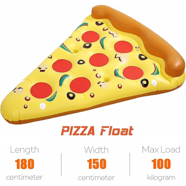 Gigant oppblåsbar pizzaskive bassengflyter med 3 stk oppblåsbare drikkeholdere, 180cm x 150cm ekstra stor oppblåsbar bassengflyter for voksne-WELLNGS
