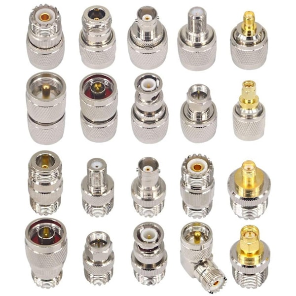 20PCS RF Koaxialkontakt Kit UHF SO239 PL259 Adapter Set UHF till SMA/BNC/UHF/F Adapter Koax Adapte-WELLNGS