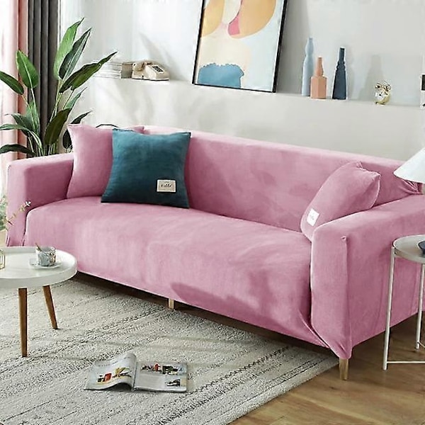 Vinter Sammetssofföverdrag Kompatibla med Vardagsrum Elastiska Möbelsofföverdrag Schäslong Hörna L-formad Sofföverdrag 1 /2 /3 /4-WELLNGS pink 2seater 140-185cm