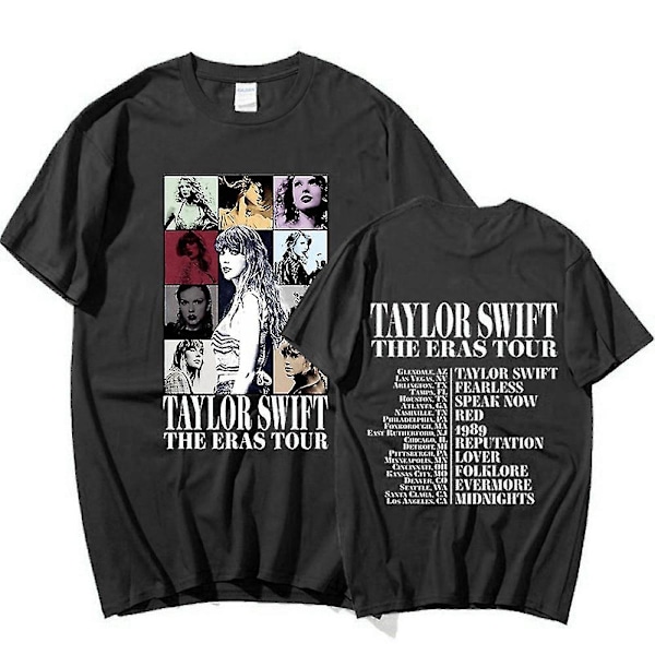 Unisex Taylor Swift The Eras Tour -painettu T-paita lyhyt hiha pyöreä kaula-aukko rento toppi puserot-WELLNGS black S