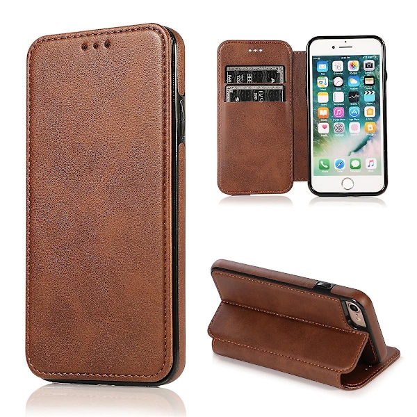 Yhteensopiva Iphone 8 Plus Lompakkokotelo Korttipaikalla, Jalustalla, Erittäin Ohut Käännettävä Pu Nahkainen Iskunkestävä Suojakuori Naisille Pinkki-WELLNGS brown