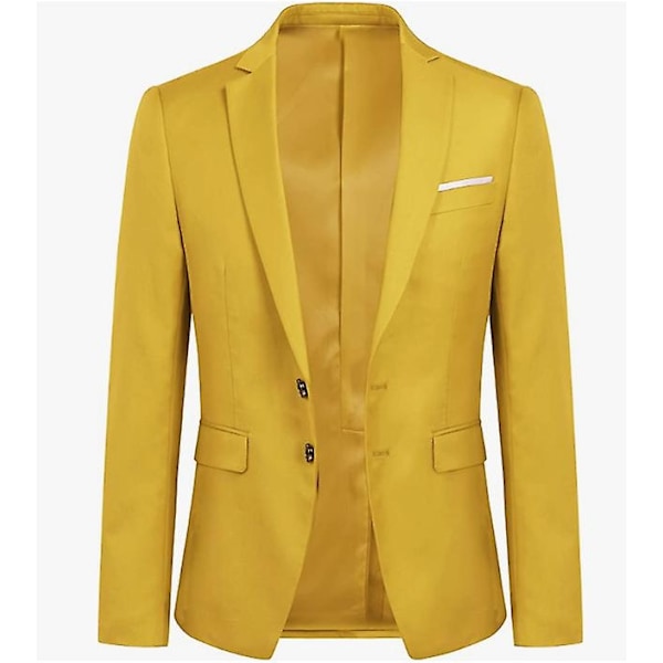 Allthemen Herr Business Blazer Solid Slim Fit Jacka-WELLNGS Yellow XS