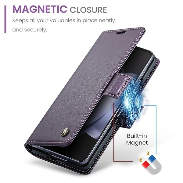 Samsung Galaxy Z Fold5 CaseMe 023 Perhoslukko Litsi-kuvio RFID Varkaudenestolla Varustettu Nahkainen Puhelinkotelo - WELLNGS Pearly Purple