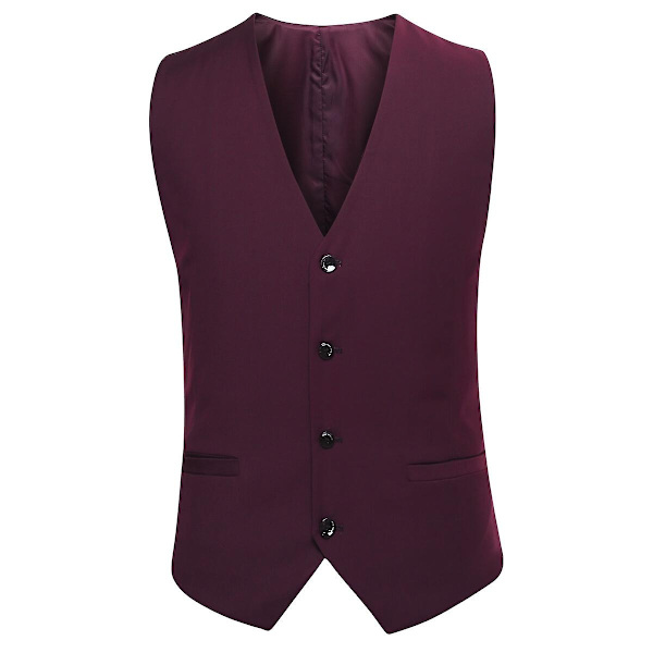 Allthemen Miesten Puku 3-osainen Liiketoiminta Yksivärinen Slim Fit Puku Takki&amp;Housut&amp;Liivit-WELLNGS Dark Red M
