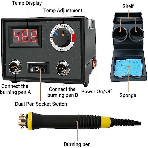 Pyrografi Trebrenning Kit Trebrenner Verktøy Dobbel Pen 60w Oppgradert Justerbar Pyrografi Maskin-WELLNGS