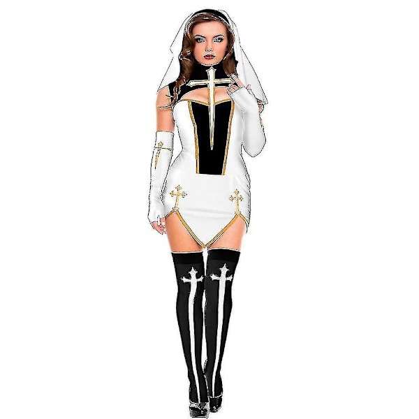 Mike Mike Kvinners Sexy Nonne Cosplay Kostyme Karneval Halloween Fantasia Fancy Dress-WELLNGS Black-4pcs S