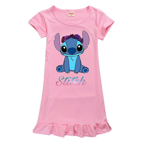 2024 Disney Lilo & Stitch Kids Girls Cartoon Nightgown Short Sleeve Nightwear Pyjamas PJs Nightie Nightdress Age 7-14Years-WELLNGS Pink 7-8Years