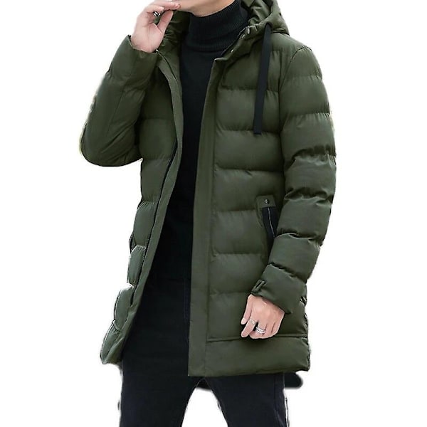 Herre Vinter Varm Lang Yttertøy Hette Tykk Mid-lengde Hette Foe Varm Frakk Vinter Puffer Jakke Mote Parka Overcoat-WELLNGS Green 3XL