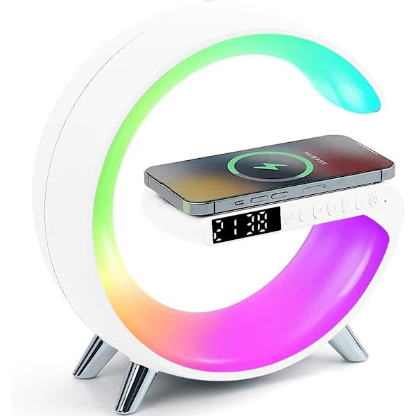Trådløs lader Atmospheres Lampe, bluetooth høyttaler Musikk klokke Alarm nøkkel-WELLNGS white