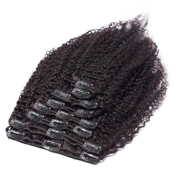 8 kpl Afro Curly Clip In Human Hair Extensions Brazilian Hair-WELLNGS blackbrown 26inch
