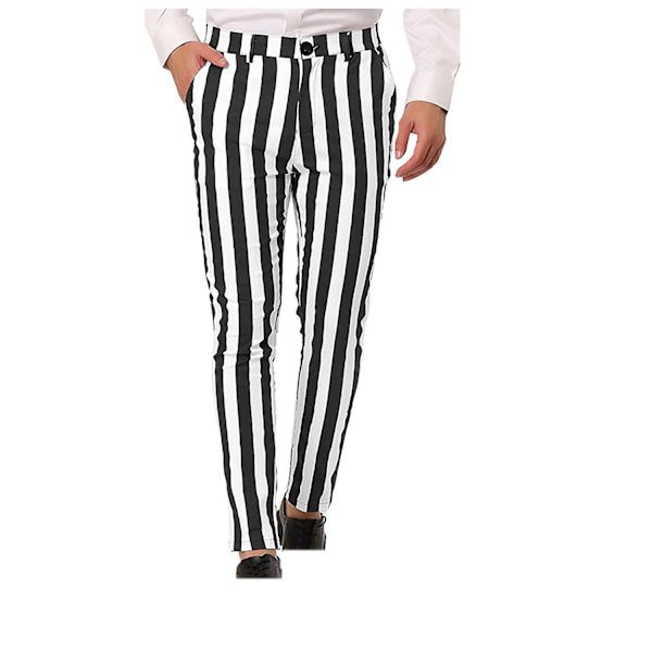 Herrbyxor med ränder, personliga fickor, knappar, kostymbyxor, leggings, casualbyxor - WELLNGS Black S