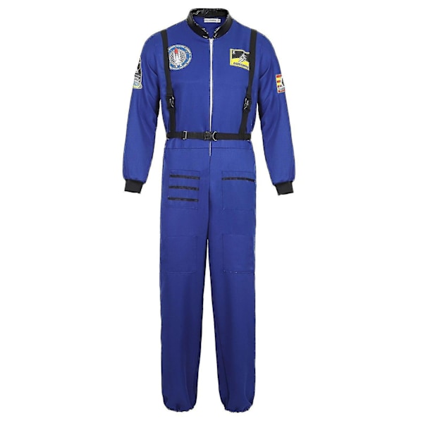 Astronaut Kostume Rumdragt til Voksen Cosplay Kostumer Lynlås Halloween Kostume Par Flyverdragt Plus Størrelse Uniform - WELLNGS Blue for Men XL
