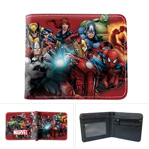 Marvel Spiderman Deadpool Superhelt Trykt Myntveske Barn Gutter Jenter Tegneserie PU Lommebok Kort Todelt ID-kort Holder Veske Barn Gave-WELLNGS B