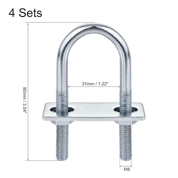 4 stk runde U-bolter Runde buede U-klemmer 4 SETSM8X31X90 M8X31X90 4 sett - WELLNGS 4 SetsM8x31x90