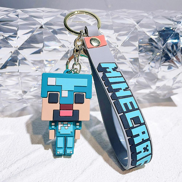 Minecraft Nyckelring Väska Charm Hänge Nyckelring Strumpfyllnad Tillbehör Present-WELLNGS Blue