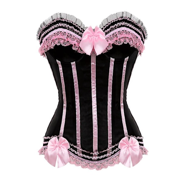 Sexet Satin Blonde Overlej Korset Bustier Overbust Burlesque Korset Top Bodyshaper Lingeri Showgirl Fest Kostume Plus Størrelse-WELLNGS 8068 Pink M