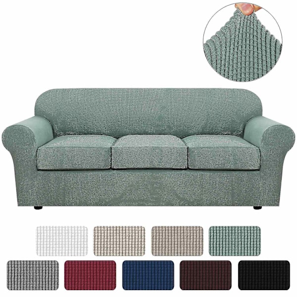Stretch Vattentät Soffa Överdrag, 1 Del, Spandex, Jacquard Elastisk Soffa Överdrag med Halkskydd Skum-WELLNGS green 3 Sitzer
