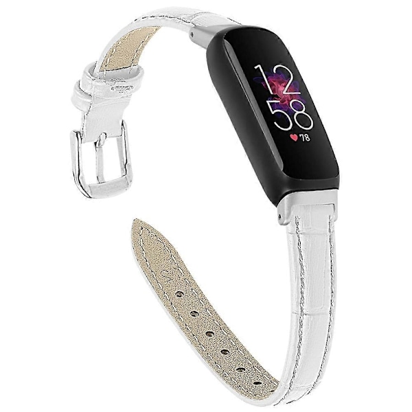 Ersättningsarmband för Fitbit Inspire 3 Bambu Trä Ådring PU Läder Justerbart Armband-WELLNGS White