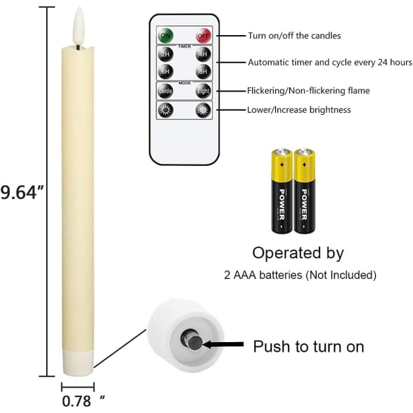 Flammeløse hvite koniske lys flimrer med 10-knappers fjernkontroll,-WELLNGS