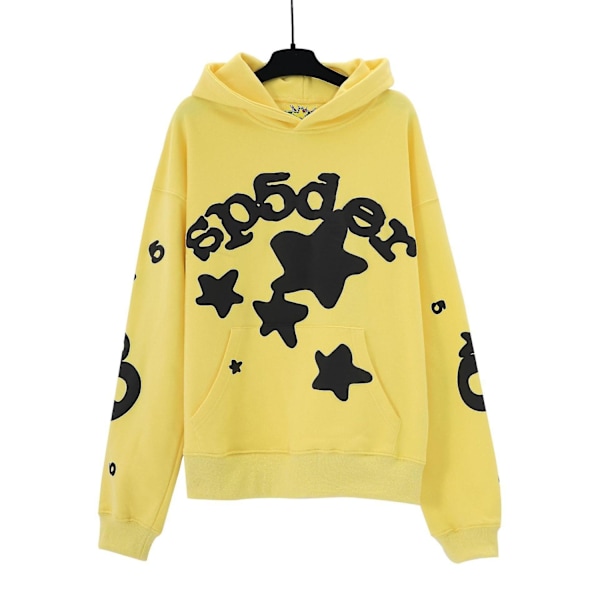 Stjerneprint Brev Edderkop Web Print Hoodie til Mænd og Kvinder Hip Hop Løs Mesh Print Tynd Sweatshirt Hoodie-WELLNGS Yellow 145 XL