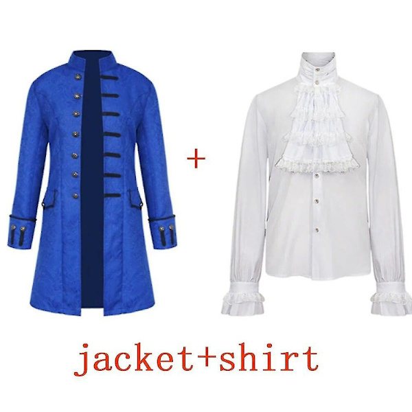Miesten ja lasten steampunk-trenchcoat / paita Vintage Prince -takki keskiaikainen renessanssi takki viktoriaaninen edvardiaaninen cosplay-asu-WELLNGS Blue Set L