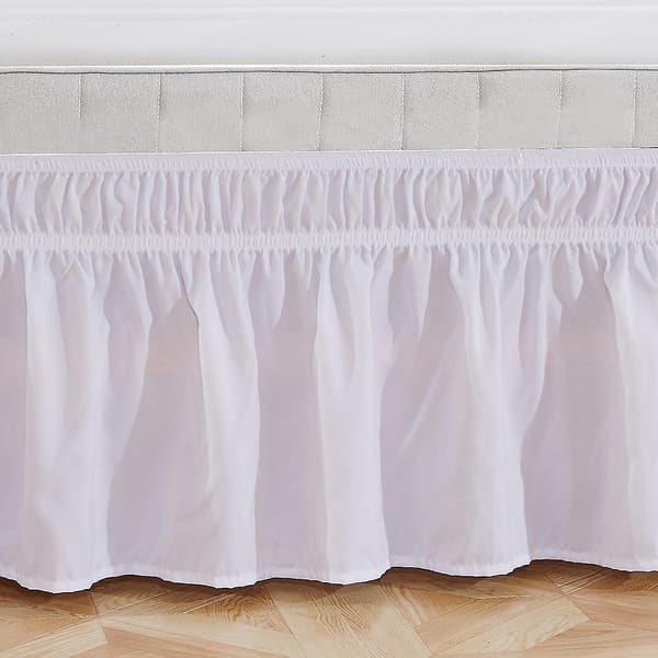 Elastisk Polyester Sengeskjørt Volang Enkel Passform Spre Overkast Kappe (Queen)-WELLNGS