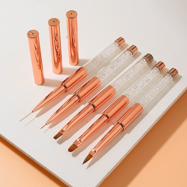 Set - 5 st för nagelborste i akrylpulver för applicering av kristallborste, ljusterapiborste, blomborste, vässare-WELLNGS