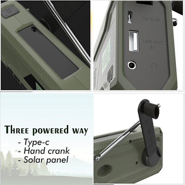 Bærbar DAB/FM-radio, 4000 mAh Dynamo Solar Radio, Solar Crank Radio, Survival Solar Radio DAB Radio USB-lader med nødalarm - WELLNGS