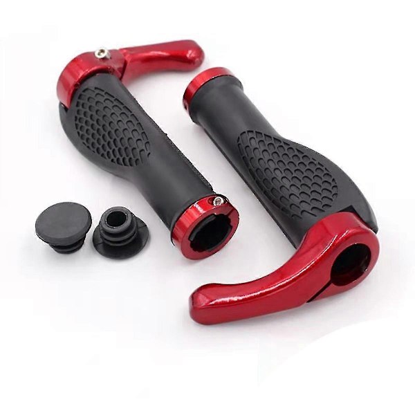 Sykkelgrep med Bar Ends Horn Lås Ergonomisk Design Terrengsykkelstyre Sykkel Anti-skli Gummigrep - WELLNGS Red