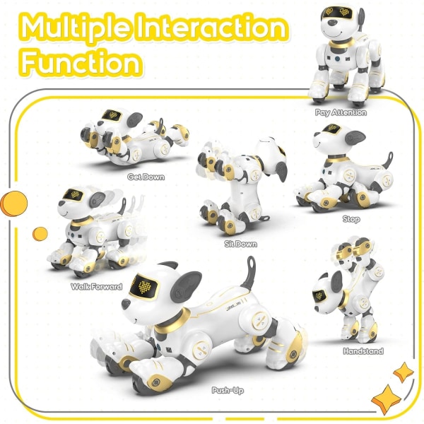 Kaukosäätimellä ohjattava robottikoiralelu lapsille, ohjelmoitava robottipentu, älykäs interaktiivinen stunt-robottikoiralelu lapsille 3-8-vuotiaille lahja (A.Gold)-WELLNGS