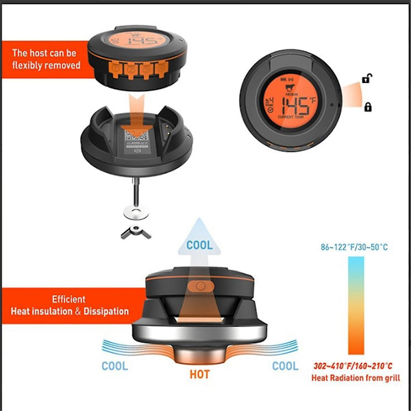 Matlagning Bluetooth Trådlös BBQ Fjärrtermometer Prober Smart Digital Bluetooth Grill Termometer-WELLNGS