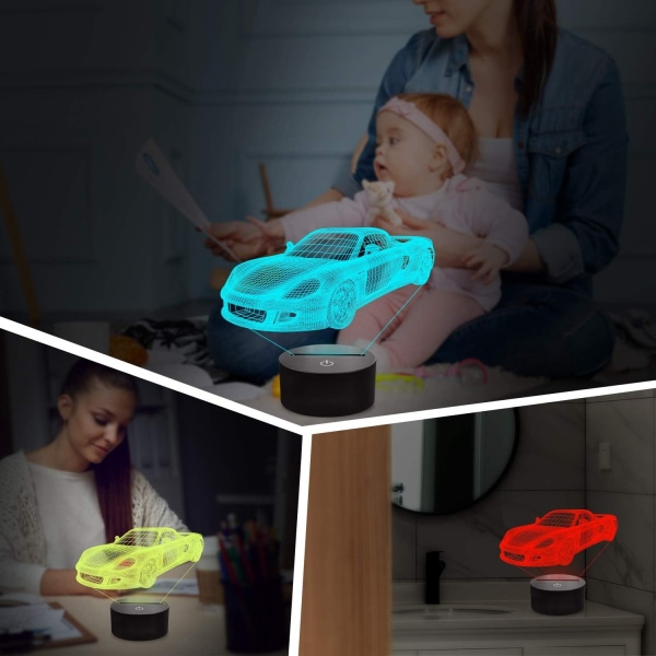 3D Billampe Nattlys 3D Illusion Lampe for barn, 16 farger-WELLNGS
